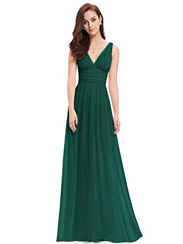 Ever-Pretty A-línea Largo Vestido de Fiesta Corte Imperio Cuello en V sin Mangas para Mujer Verde Oscuro 36