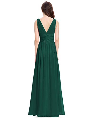 Ever-Pretty A-línea Largo Vestido de Fiesta Corte Imperio Cuello en V sin Mangas para Mujer Verde Oscuro 36