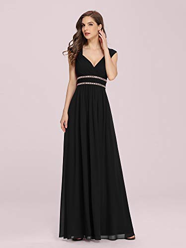 Ever-Pretty A-línea Vestido de Fiesta Gasa Cuello en V sin Mangas Largo para Mujer Negro 48