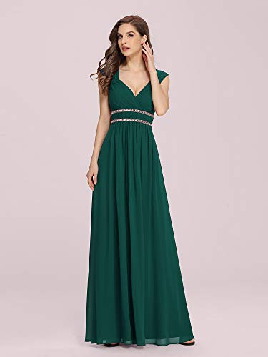 Ever-Pretty A-línea Vestido de Fiesta Gasa Cuello en V sin Mangas Largo para Mujer Verde Oscuro 36