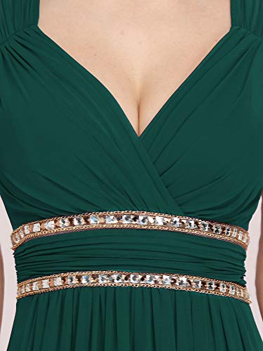 Ever-Pretty A-línea Vestido de Fiesta Gasa Cuello en V sin Mangas Largo para Mujer Verde Oscuro 36