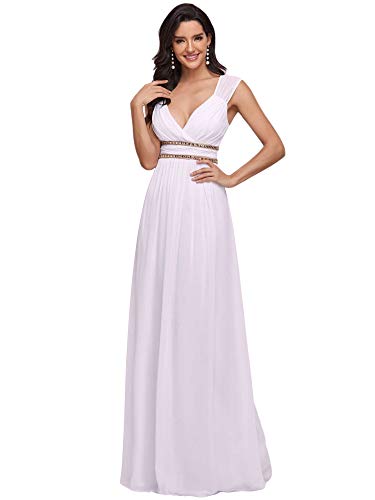 Ever-Pretty A-línea Vestido de Novia Gasa Cuello en V sin Mangas Largo para Mujer Blanco 42