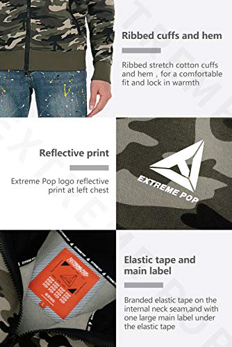 Extreme Pop Hombre Sudadera con Capucha Sudaderas con Cremallera Completa Chaqueta de Camuflaje con Estampado Reflectante (L, Verde Camuflaje)