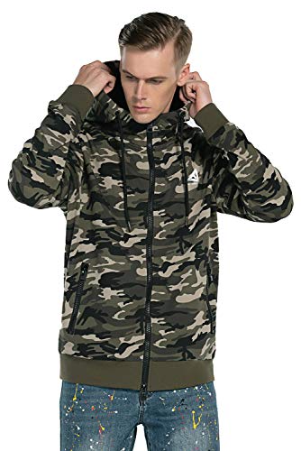 Extreme Pop Hombre Sudadera con Capucha Sudaderas con Cremallera Completa Chaqueta de Camuflaje con Estampado Reflectante (L, Verde Camuflaje)