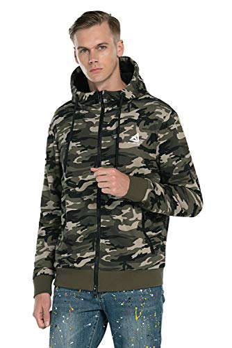 Extreme Pop Hombre Sudadera con Capucha Sudaderas con Cremallera Completa Chaqueta de Camuflaje con Estampado Reflectante (L, Verde Camuflaje)