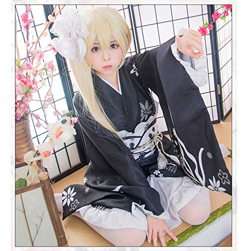 fagginakss Mujer Disfraz de Loli Japonés Diseño de Flores Anime Cosplay Lolita Halloween Carnaval Tradicional Japonesa Kimono,Negro