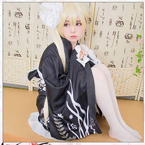 fagginakss Mujer Disfraz de Loli Japonés Diseño de Flores Anime Cosplay Lolita Halloween Carnaval Tradicional Japonesa Kimono,Negro