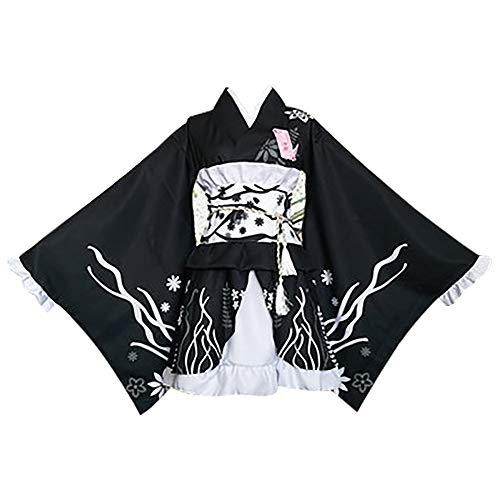 fagginakss Mujer Disfraz de Loli Japonés Diseño de Flores Anime Cosplay Lolita Halloween Carnaval Tradicional Japonesa Kimono,Negro