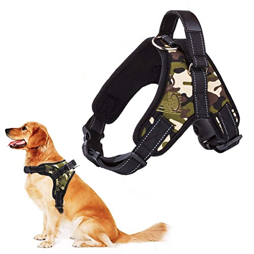 FancyWhoop Perros Pecho de Arnés Mascotas Reflectante Antitranspirante Acolchado Dog Vest Harness Ajustable Arnes Seguridad Chaleco Cabestro-Camouflage Green-L