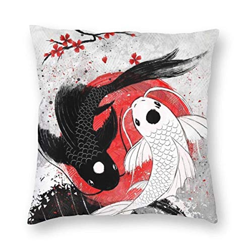 FARRELL Funda de Almohada Cuadrada Yin-Yang, Funda de Almohada Decorativa con Peces japoneses, Protectores, Funda de cojín para sofá, Dormitorio, Coche, Boda
