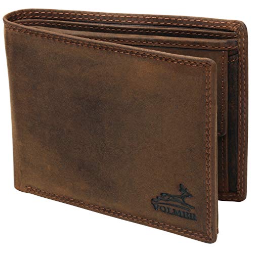 Fa.Volmer® Billetera de Cuero para Hombre marrón/Negro con protección RFID Billetera de Cuero Real Billetera usada Look # VO19 (marrón)