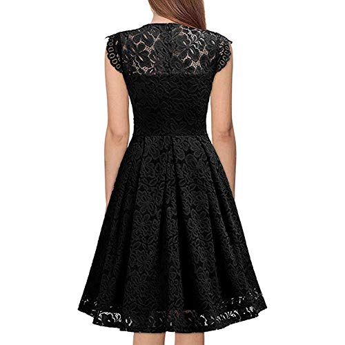 FEOYA Vestido corto de cóctel para mujer, elegante, para bodas, verano, hasta la rodilla, 5 colores, tallas 38-50 Negro 48/50 EU/etiqueta 3XL