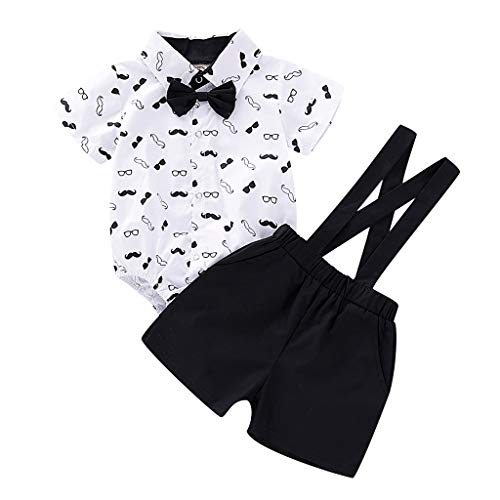 fgsdd Infant Baby Boys Gentleman Barba Pelele con tirantes y pantalones cortos Conjunto de ropa