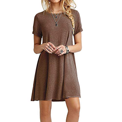 FightLY Casual Boho - Vestido de playa para mujer, cuello redondo, manga corta, suelto, mini vestido -  Rojo -  XX-Large