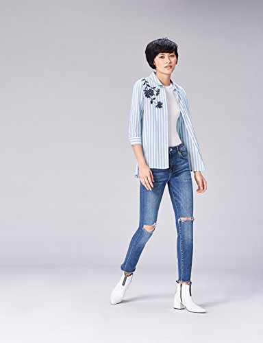 find. Camisa de Rayas con Bordado para Mujer , Azul (Blue/White), 38 (Talla del Fabricante: Small)