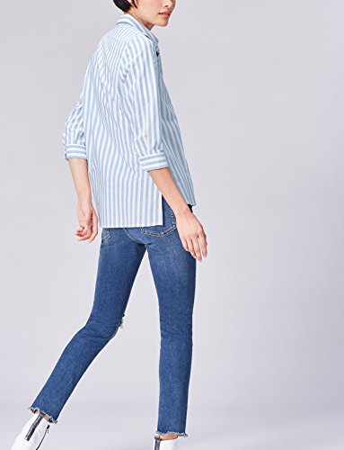find. Camisa de Rayas con Bordado para Mujer , Azul (Blue/White), 38 (Talla del Fabricante: Small)