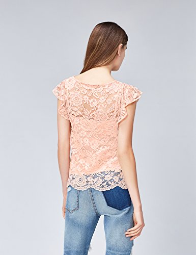 find. Top de Encaje de Manga Corta para Mujer , Rosa (Blush), 36 (Talla del Fabricante: X-Small)