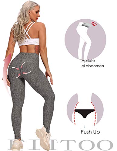 FITTOO Leggings Push Up Mujer Mallas Pantalones Deportivos Alta Cintura Elásticos Yoga Fitness #1 Gris M