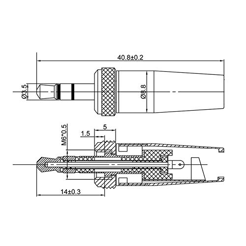 Foliner Conector Jack Macho para soldar Conector estéreo Conector Mini Jack Macho Soldar Conector estéreo de 3,5 mm con Rosca Interna M6 para micrófono inalámbrico