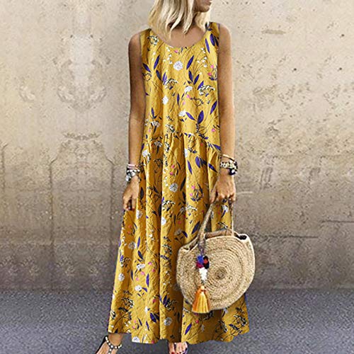 Fossen Vestidos Verano Mujer Largos Casual 2020 Estampado Etnico Sin Mangas Talla Grande - Chic Vestido de Fiesta Elegantes de Playa Vacation - Vintage Clásico Dress para Coctel Noche