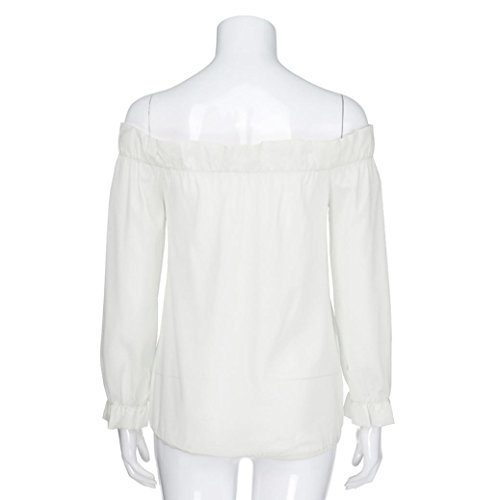Fuera del Hombro Camiseta, Blusa de Manga Larga Floja de la Blusa de la Manga Larga de Las Mujeres Marrones del Hombro(XL,Blanco)