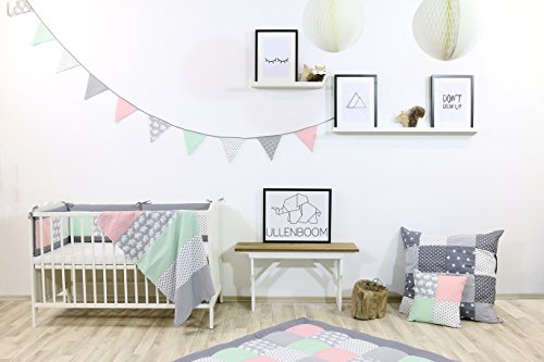 Funda para cojín de lactancia de ULLENBOOM ® elefantes menta rosa (funda para cojines de lactancia de 190 x 38 cm; cojín de apoyo, almohada para dormir de lado)