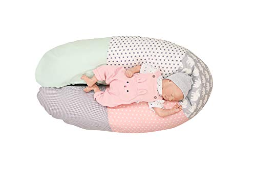Funda para cojín de lactancia de ULLENBOOM ® elefantes menta rosa (funda para cojines de lactancia de 190 x 38 cm; cojín de apoyo, almohada para dormir de lado)