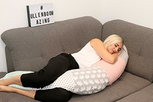 Funda para cojín de lactancia de ULLENBOOM ® elefantes menta rosa (funda para cojines de lactancia de 190 x 38 cm; cojín de apoyo, almohada para dormir de lado)