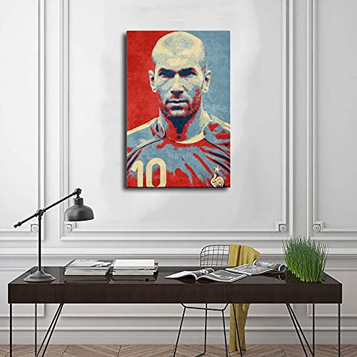 Futbolista Zinedine Zidane - Póster de lona para decoración de dormitorio, paisaje, oficina, habitación, regalo, 60 x 90 cm. Marco: