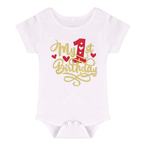 FYMNSI - Niños pequeños de bebé / 2. / 3. Cumpleaños Outfit algodón manga corta Body Top + falda de tutú + cinta para la frente, juego de 3 piezas Rojo 1º cumpleaños. 1 Año