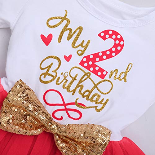 FYMNSI Vestido de manga corta para bebé, niña, de algodón, tutú de tul, línea A, vestido de princesa, vestido de fiesta para sesión de fotos. Rojo Mi 2º cumpleaños. 2 Años