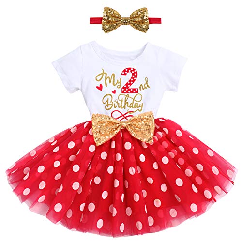FYMNSI Vestido de manga corta para bebé, niña, de algodón, tutú de tul, línea A, vestido de princesa, vestido de fiesta para sesión de fotos. Rojo Mi 2º cumpleaños. 2 Años