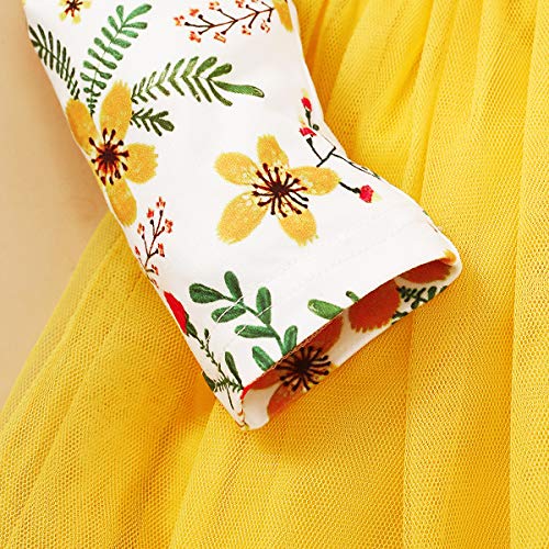 FYMNSI Vestido de manga larga para bebé con estampado floral de algodón, tutú, vestido de princesa, vestido de fiesta, otoño, para sesiones de fotos. amarillo 18 Meses
