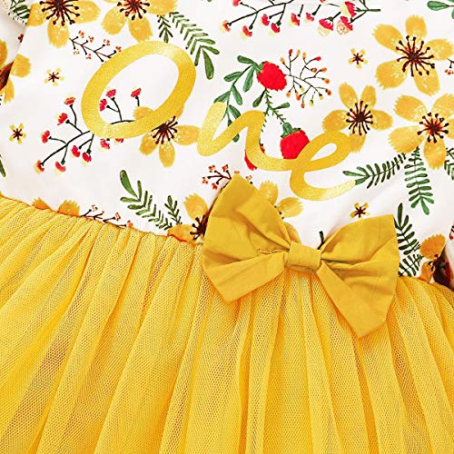 FYMNSI Vestido de manga larga para bebé con estampado floral de algodón, tutú, vestido de princesa, vestido de fiesta, otoño, para sesiones de fotos. amarillo 18 Meses