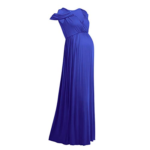 FYMNSI Vestido de maternidad para mujer, con hombros descubiertos, para embarazadas, para fiestas y noche Azul (parte delantera dividida). XL
