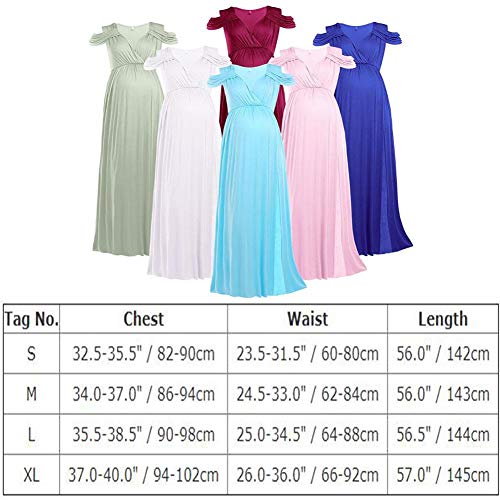 FYMNSI Vestido de maternidad para mujer, con hombros descubiertos, para embarazadas, para fiestas y noche Azul (parte delantera dividida). XL