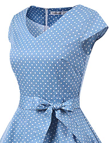 Gardenwed Vintage Vestidos Coctel Corto 50s Vestido de la Fiesta para Mujer Blue Small White Dot S