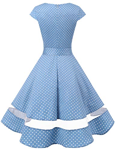 Gardenwed Vintage Vestidos Coctel Corto 50s Vestido de la Fiesta para Mujer Blue Small White Dot S