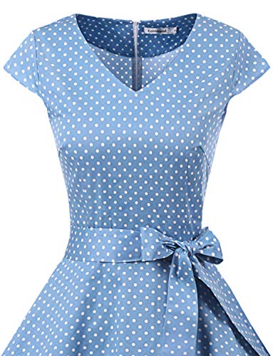 Gardenwed Vintage Vestidos Coctel Corto 50s Vestido de la Fiesta para Mujer Blue Small White Dot S