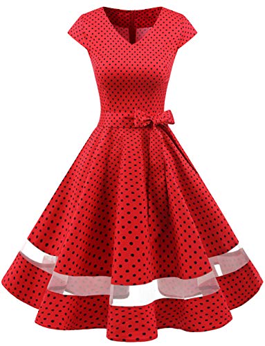 Gardenwed Vintage Vestidos Coctel Corto 50s Vestido de la Fiesta para Mujer Red Small Black Dot XS