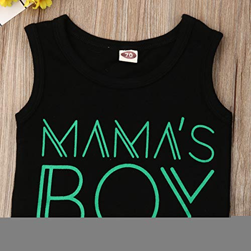 Geagodelia Juego de ropa de 2 piezas para bebé sin mangas, camiseta con letras + pantalones cortos de coco de verano para niños Negro 0-6 Meses