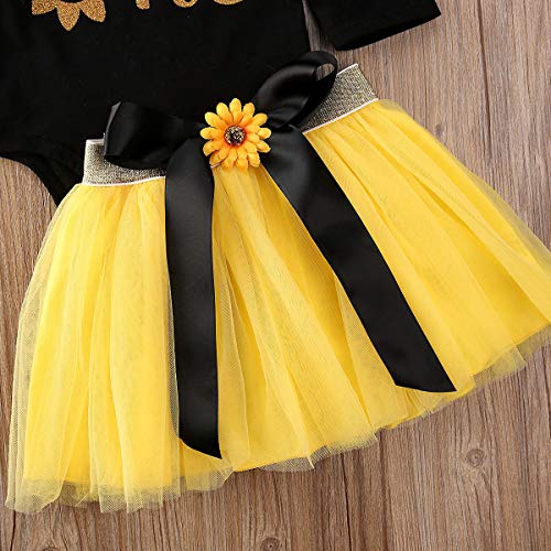 Geagodelia - Vestido de tutú de tul para bebé, manga corta, diseño navideño Noir + Jaune 0-3 meses