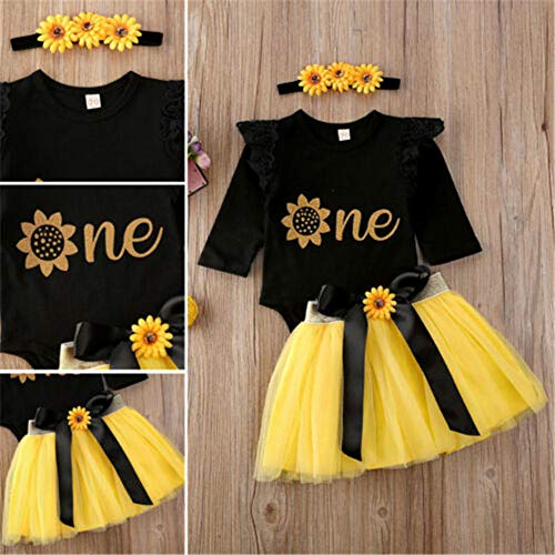 Geagodelia - Vestido de tutú de tul para bebé, manga corta, diseño navideño Noir + Jaune 0-3 meses