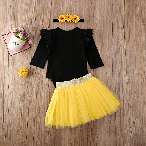 Geagodelia - Vestido de tutú de tul para bebé, manga corta, diseño navideño Noir + Jaune 0-3 meses