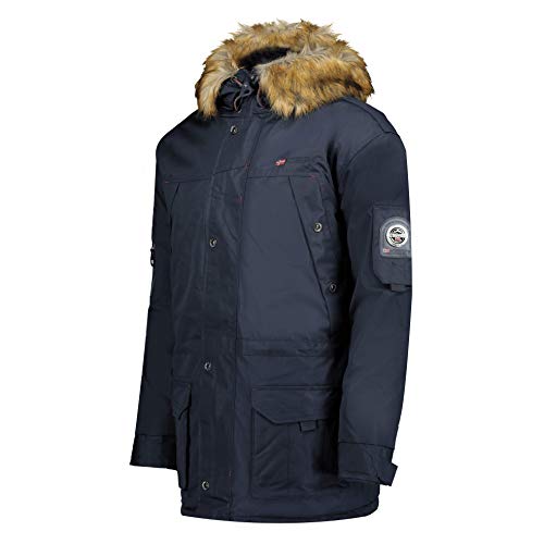 Geographical Norway ABIOSAURE MEN - Chaqueta Impermeable Hombre - Abrigo Piel Grueso Capucha Exteriores - Chaqueta Cortavientos Invierno Forro Exterior Hombres AZUL XXL