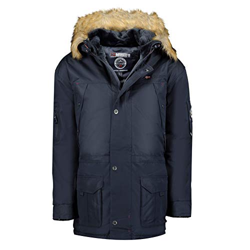 Geographical Norway ABIOSAURE MEN - Chaqueta Impermeable Hombre - Abrigo Piel Grueso Capucha Exteriores - Chaqueta Cortavientos Invierno Forro Exterior Hombres AZUL XXL