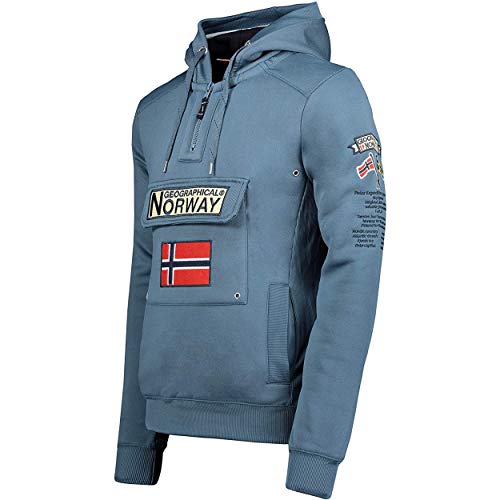 Geographical Norway GYMCLASS Men - Sudadera Capucha Bolsillos Hombre - Chaqueta Casual Hombres Abrigo - Camisetas Camisa Manga Larga - Hoodie Deportiva Regular Fitness Jacket Tops (Azul PETRÓLEO L)