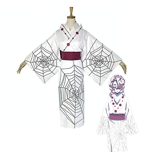 GGOODD Kimono Tradicional Japonés para Mujer, Bata De Kimono Yukata Estampada con Forma De Araña Blanca con Cinturón, Vestido De Fiesta De Carnaval De Halloween,M