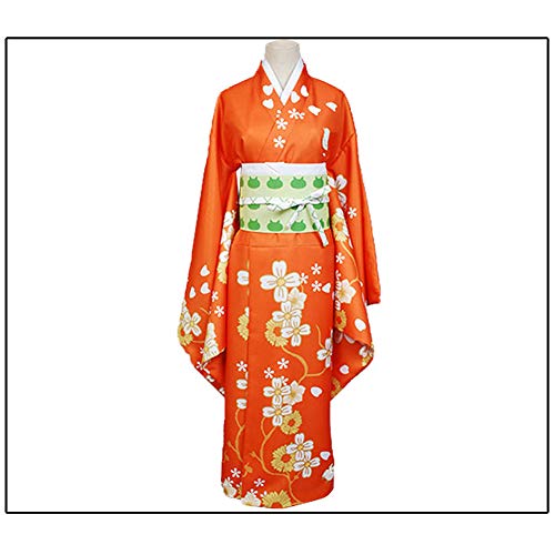 GGOODD Kimono Yukata Tradicional Japonés con Estampado Floral para Mujer, Vestido Naranja para Adultos, Disfraz De Cosplay,S