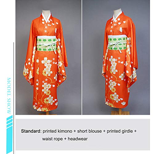 GGOODD Kimono Yukata Tradicional Japonés con Estampado Floral para Mujer, Vestido Naranja para Adultos, Disfraz De Cosplay,S